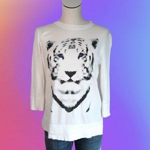 THE LIMITED • Petite Large TIGER sweater purple eyes by animal print women's